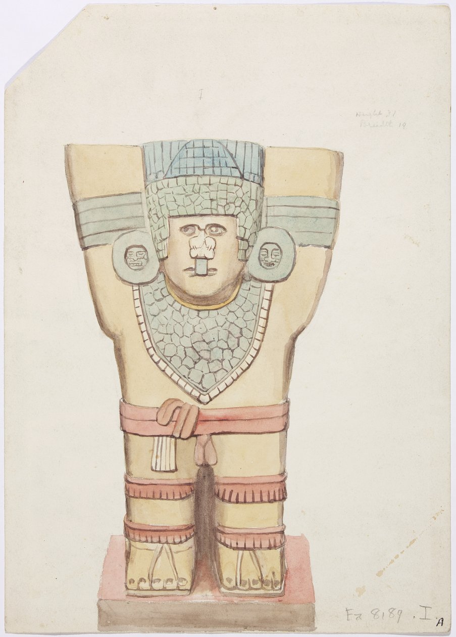 Caryatid I, câmara exterior, Templo Superior das Onças (Templo A), Chichen Itza, México (aquarela) de Adela Breton