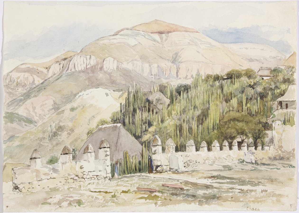 Church Enclosure, Metztitlán, Hidalgo, México (aquarela) de Adela Breton