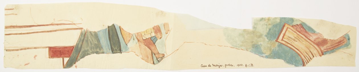 Cópia de um fragmento de pintura de parede na Casa de las Monjas, Chichen Itza, Yucatan, México Aquarela (aguarela) de Adela Breton