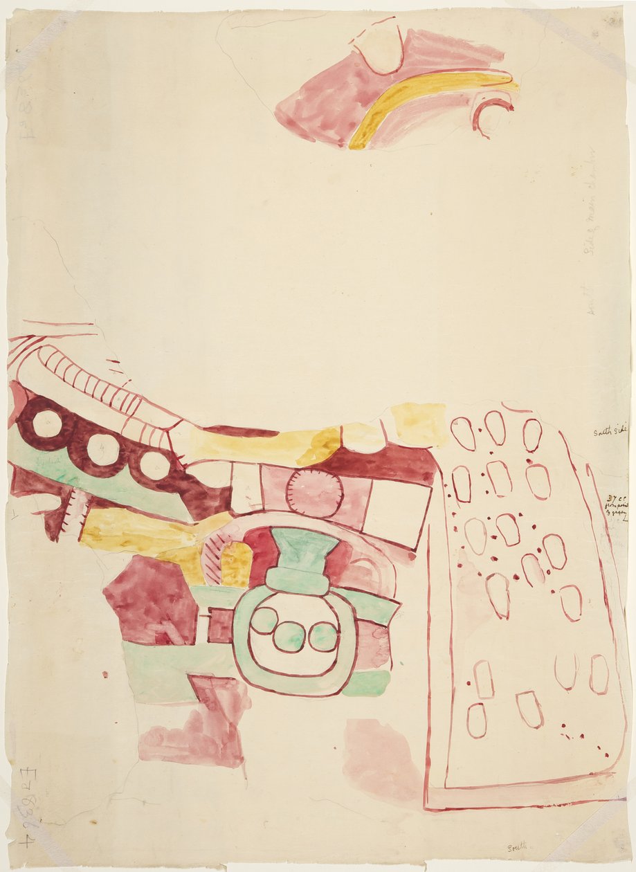 Cópia de fragmentos de pinturas de Teotihuacan, Estado do México (aquarela) de Adela Breton
