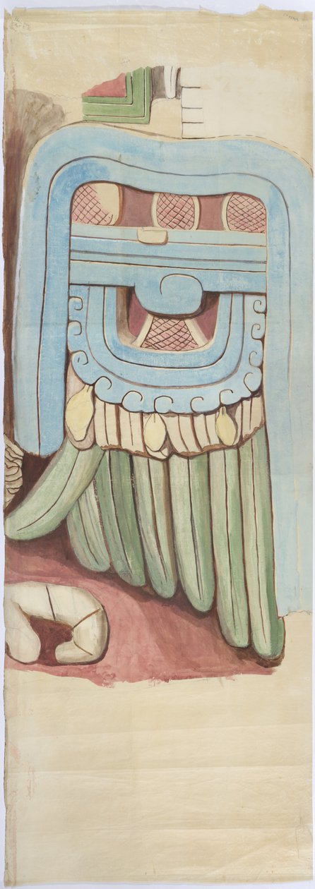 Cópia da fachada em estuque do templo na pirâmide de Acanceh Full scale (aguarela) de Adela Breton