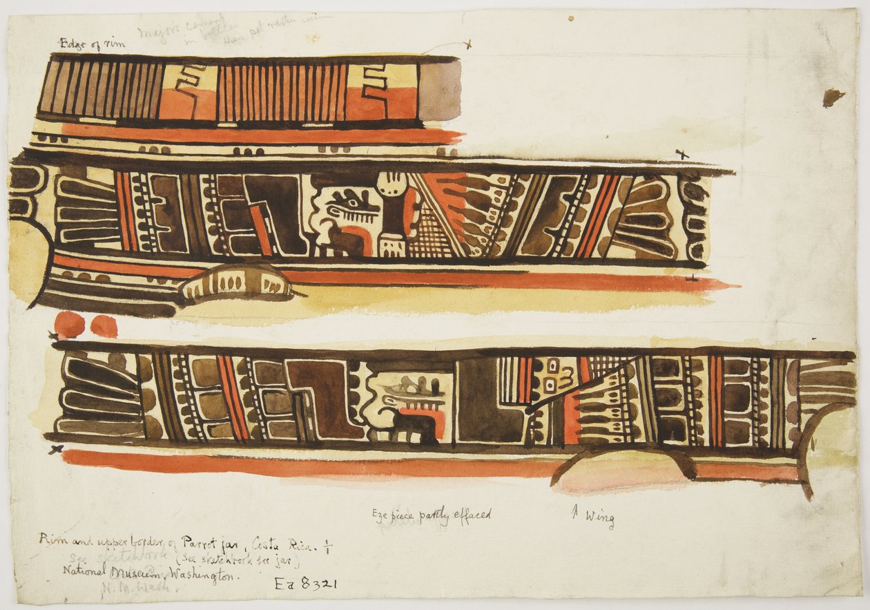 Desenhos decorativos de cerâmica (aguarela) de Adela Breton