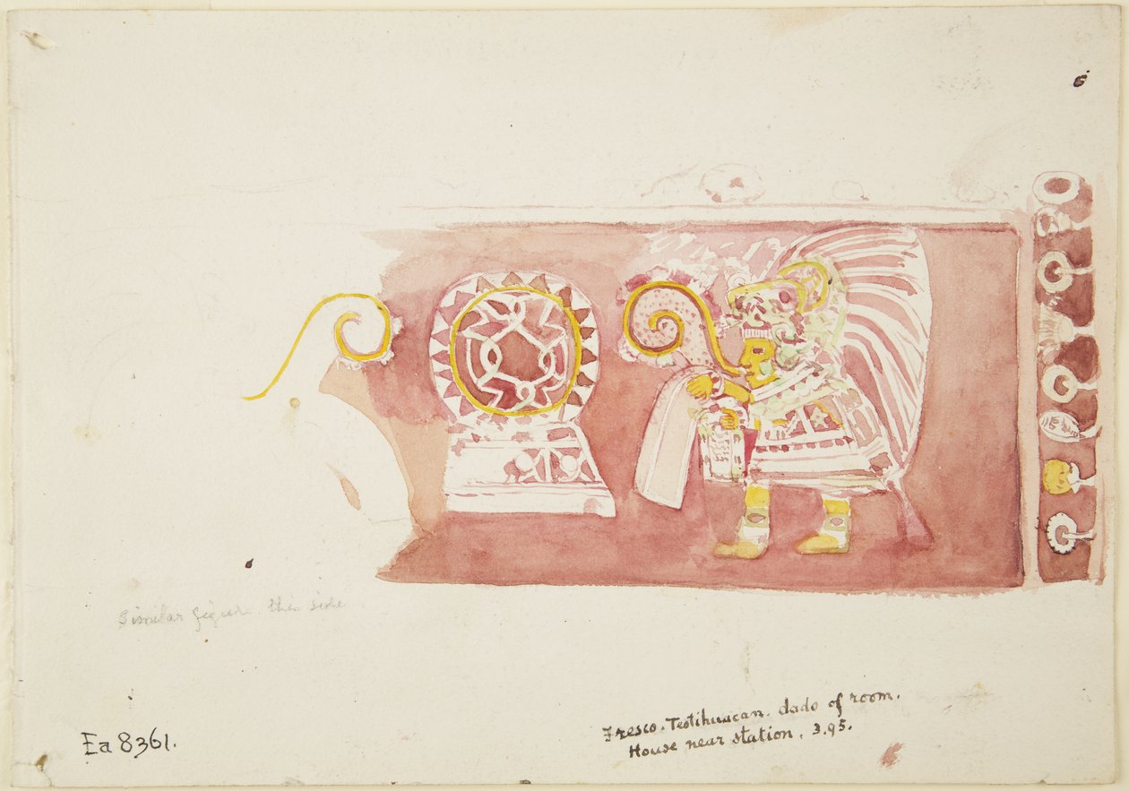Fresco da Casa de Barrios, Teopancaxco, Teotihuacan, México (aguarela) de Adela Breton
