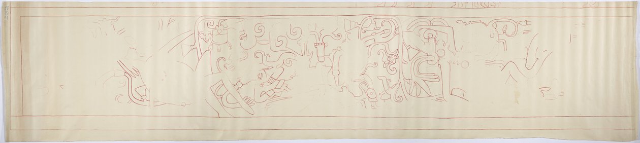 Traçado de uma pintura de parede da parede oeste, Upper Temple of the Jaguars, Chichen Itza, México (tinta vermelha e grafite) de Adela Breton