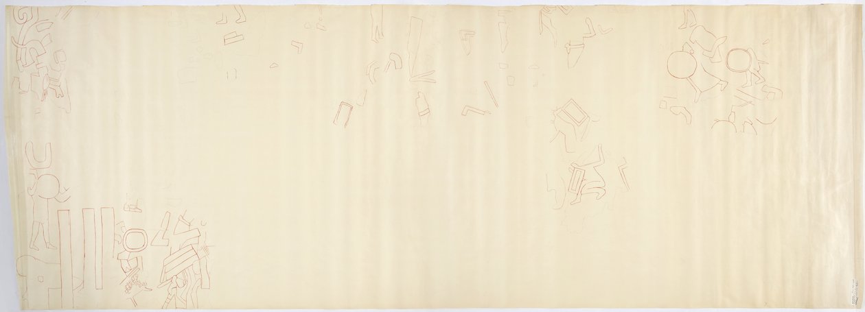 Pintura da parede norte, Templo Superior dos Jaguares, Chichen Itza, secção sul do México (tinta vermelha e grafite) de Adela Breton
