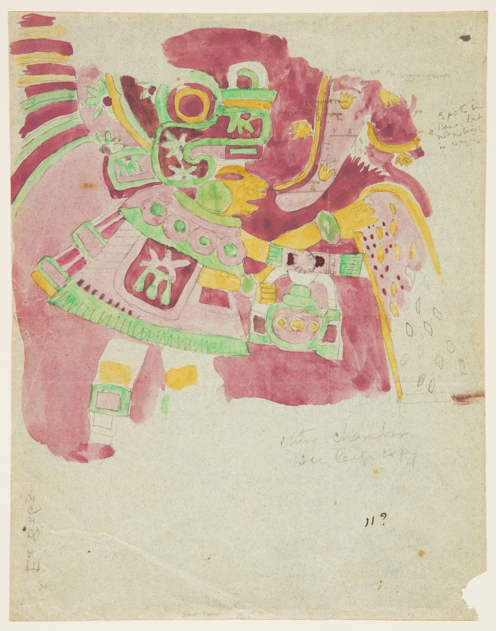 Pintura de um afresco da câmara exterior, Penafiel, Teotihuacan, Mexic de Adela Breton