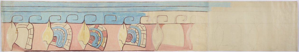 Pintura do registro superior do friso de estuque em Acanceh, México de Adela Breton