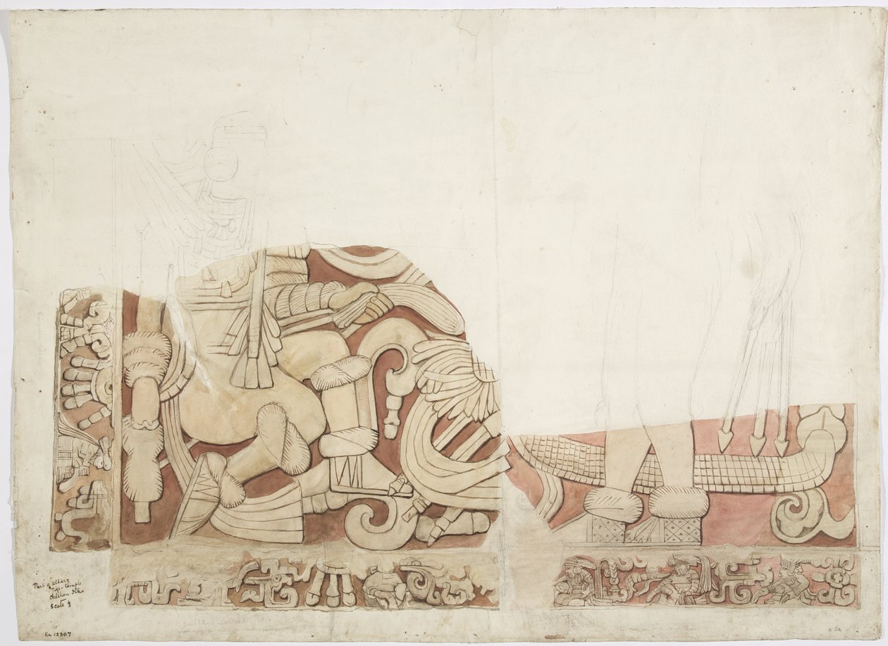 Parte de um altar no Templo Superior dos Jaguares, Templo E, Chichen Itza, México de Adela Breton