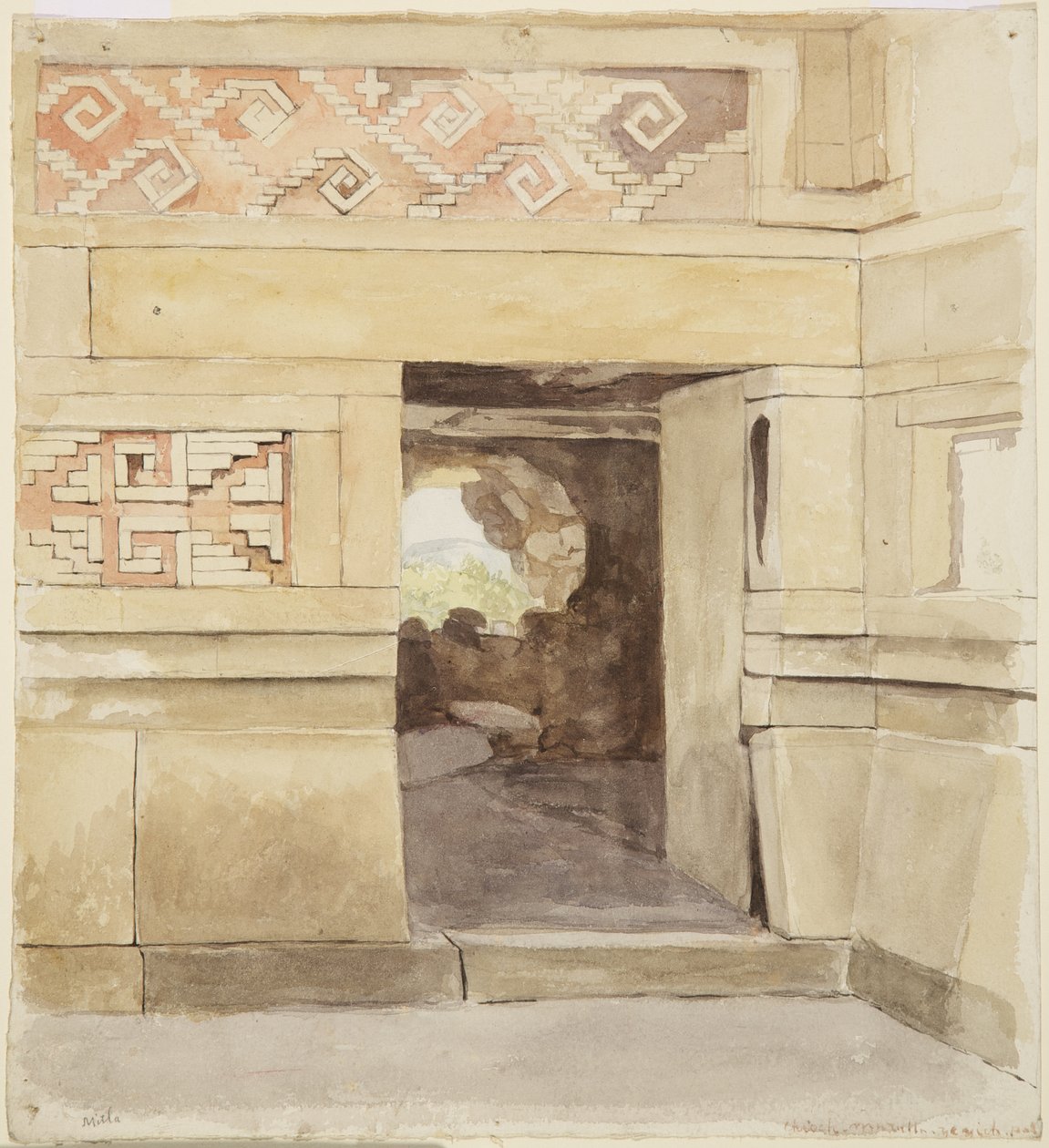 Palácio arruinado, Mitla 1894 (aguarela) de Adela Breton