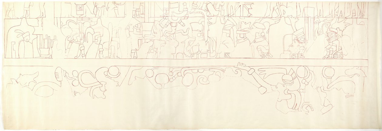 Parede Sul, Templo Superior dos Jaguares, Chichen Itza, México Quarto Sul (tinta vermelha e grafite) de Adela Breton