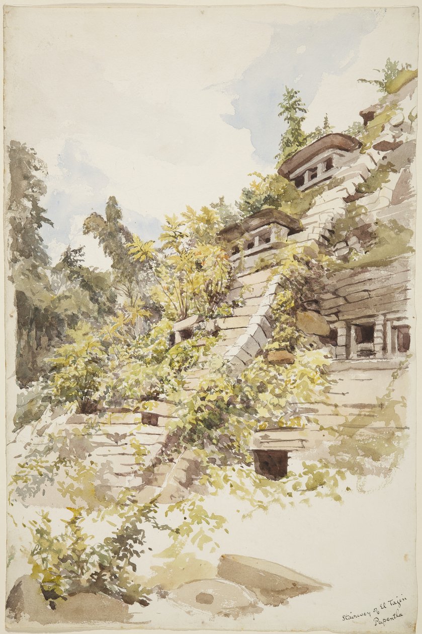 Escadaria da Pirâmide dos Nichos, El Tajin, Papantla, México (aguarela) de Adela Breton
