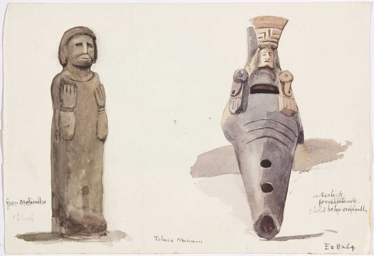 Figuras em pedra de Malinalco, Toluca, México (aquarela) de Adela Breton