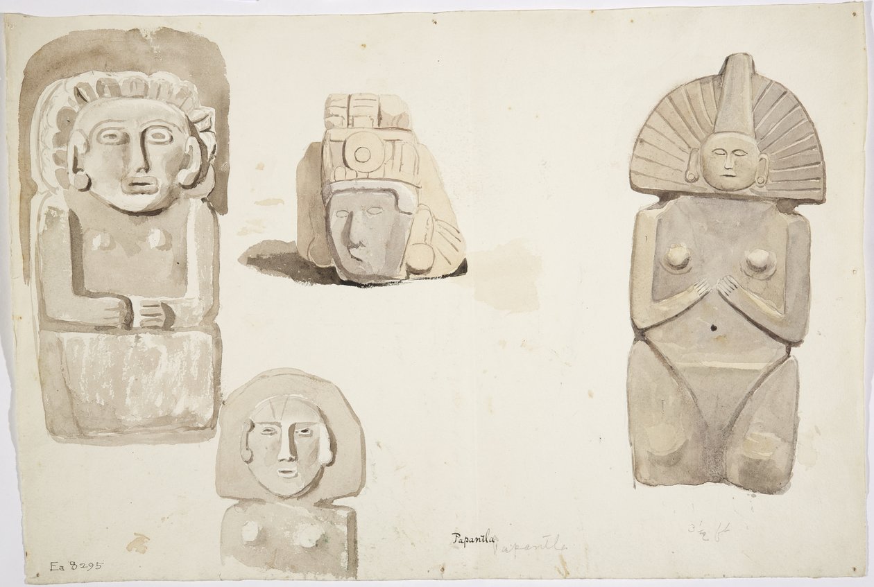 Estátuas de pedra de Papantla, México (aguarela) de Adela Breton