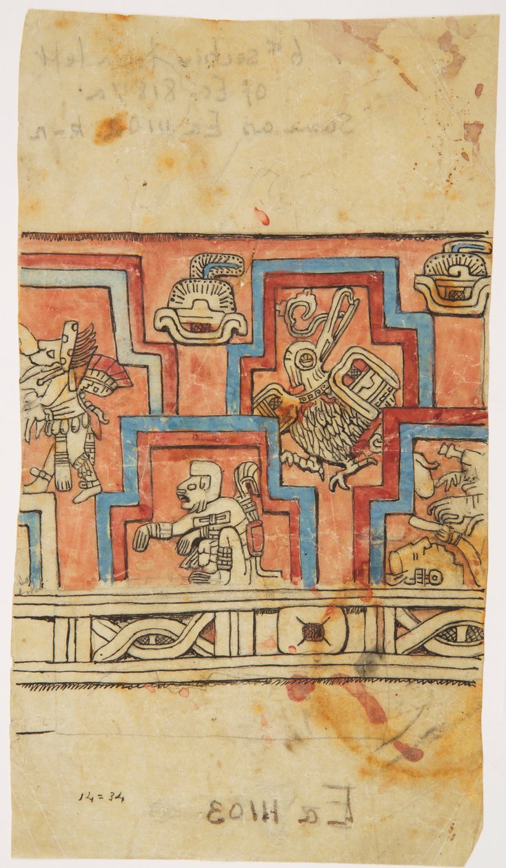 Friso de estuque em Acanceh, México Traçado de tinta preta e aguarela (aquarela) de Adela Breton