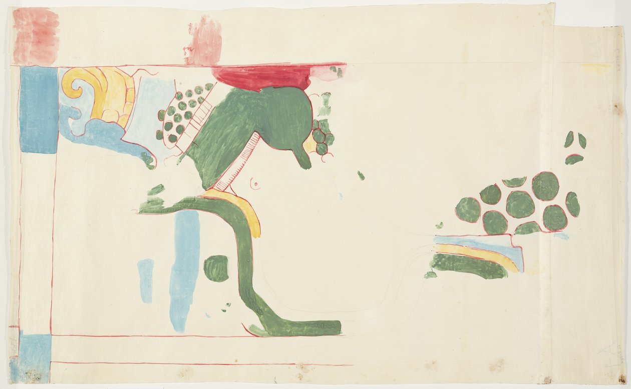 Traçado de uma pintura de parede do Templo Superior dos Jaguares, Chichen Itza, México
 (aguarela, cor de corpo, grafite) de Adela Breton