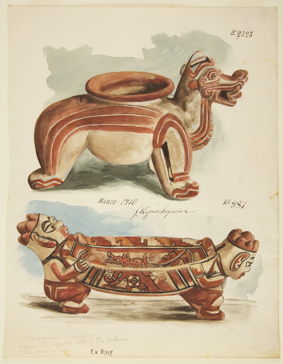 Duas figuras de olaria, Costa Rica (aguarela) de Adela Breton