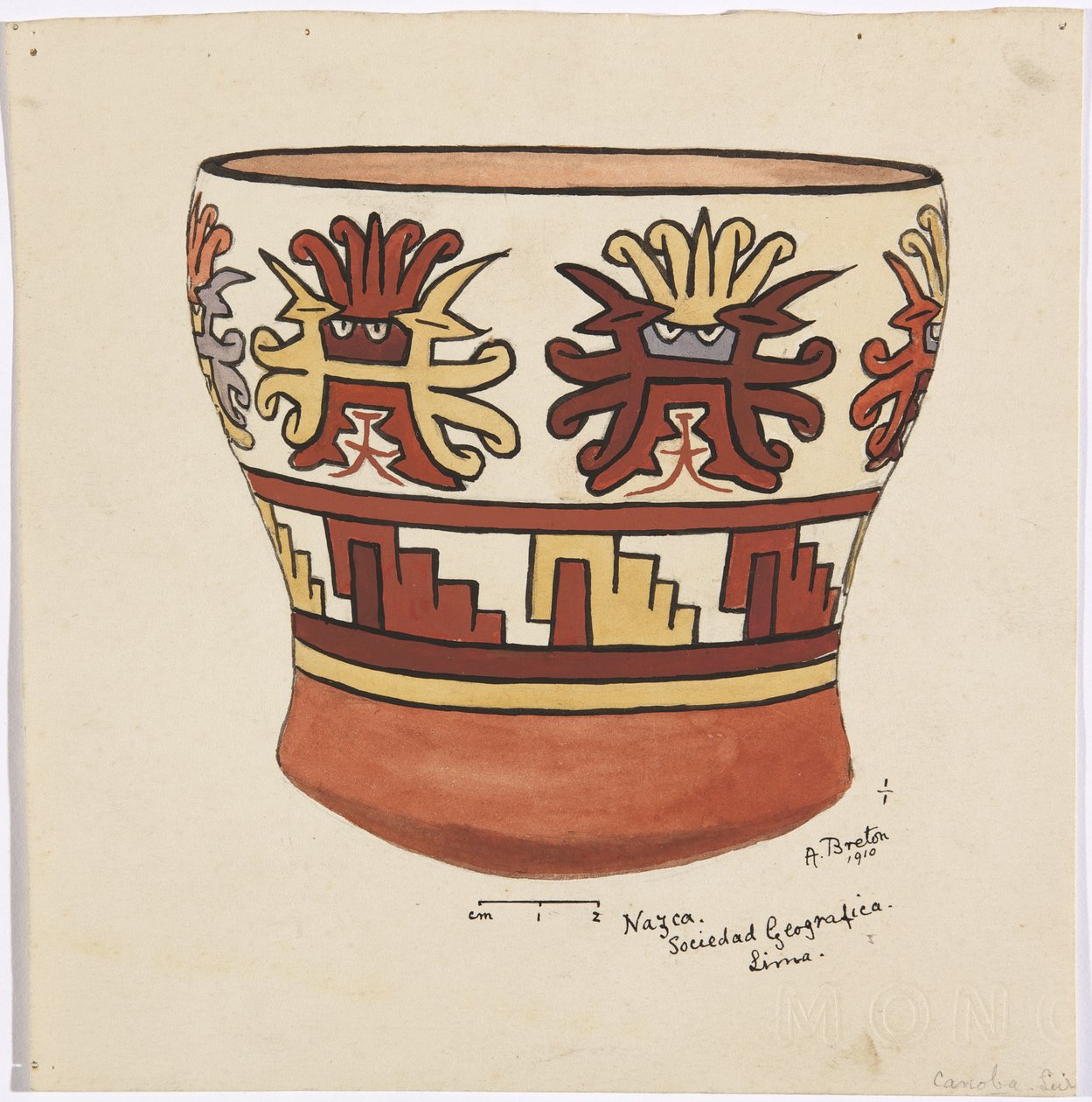 Vaso de Nazca, Peru (aguarela) de Adela Breton