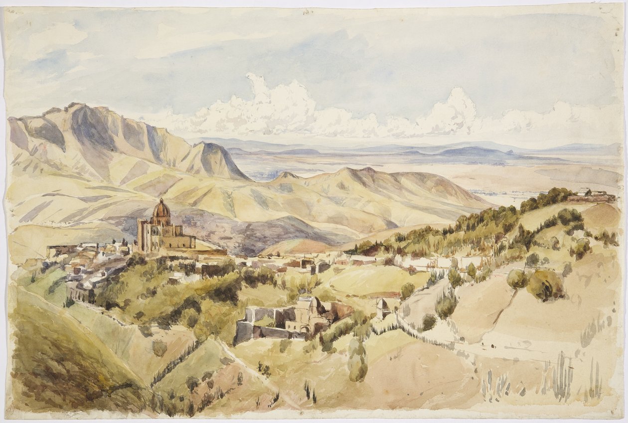 Vista perto de Guanajuato, Estado de Guanajuato, México (aquarela) de Adela Breton