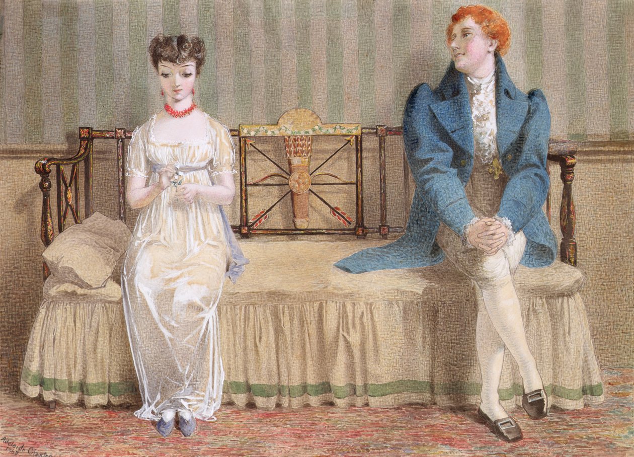 Cortejando, 1868 (lápis e wc no papel) de Adelaide Claxton