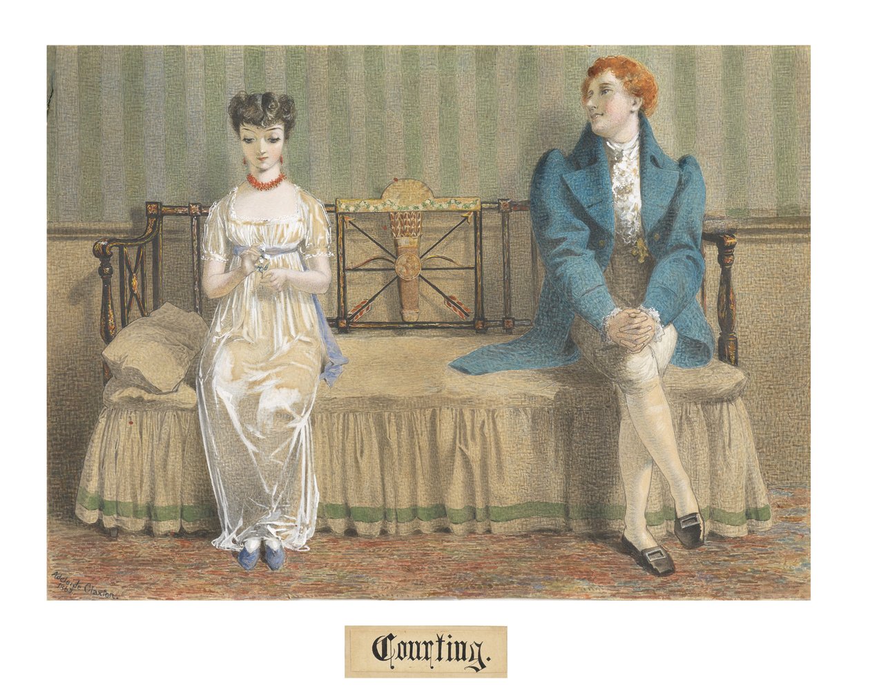 Cortejando, 1868 (wc & bodycolour sobre lápis em lápis) de Adelaide Claxton