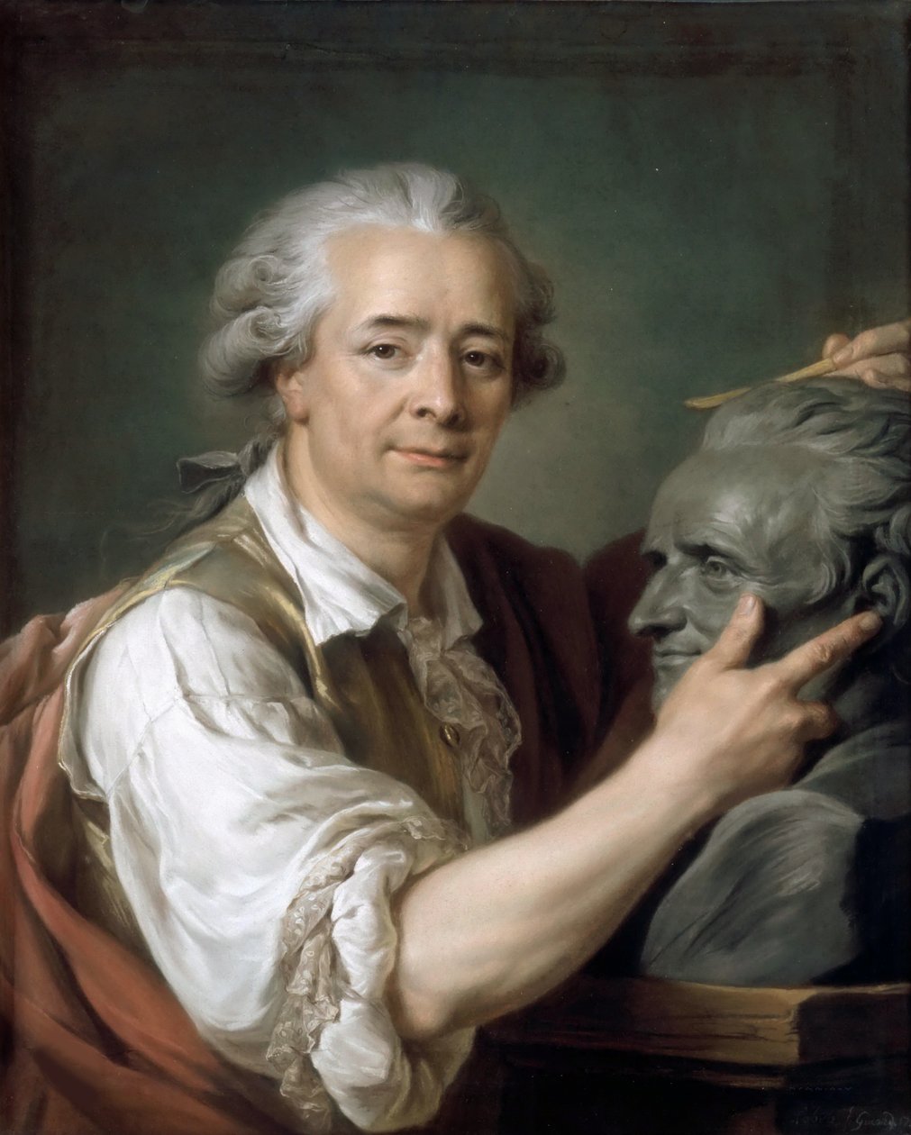 Augustin Pajou 1730-1809 esculpindo um busto de seu professor Lemoyne, o Jovem, 1782. de Adelaide Labille Guiard
