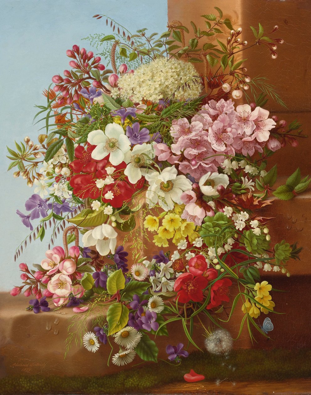 Uma recompensa de flores em uma borda de pedra de Adelheid Dietrich
