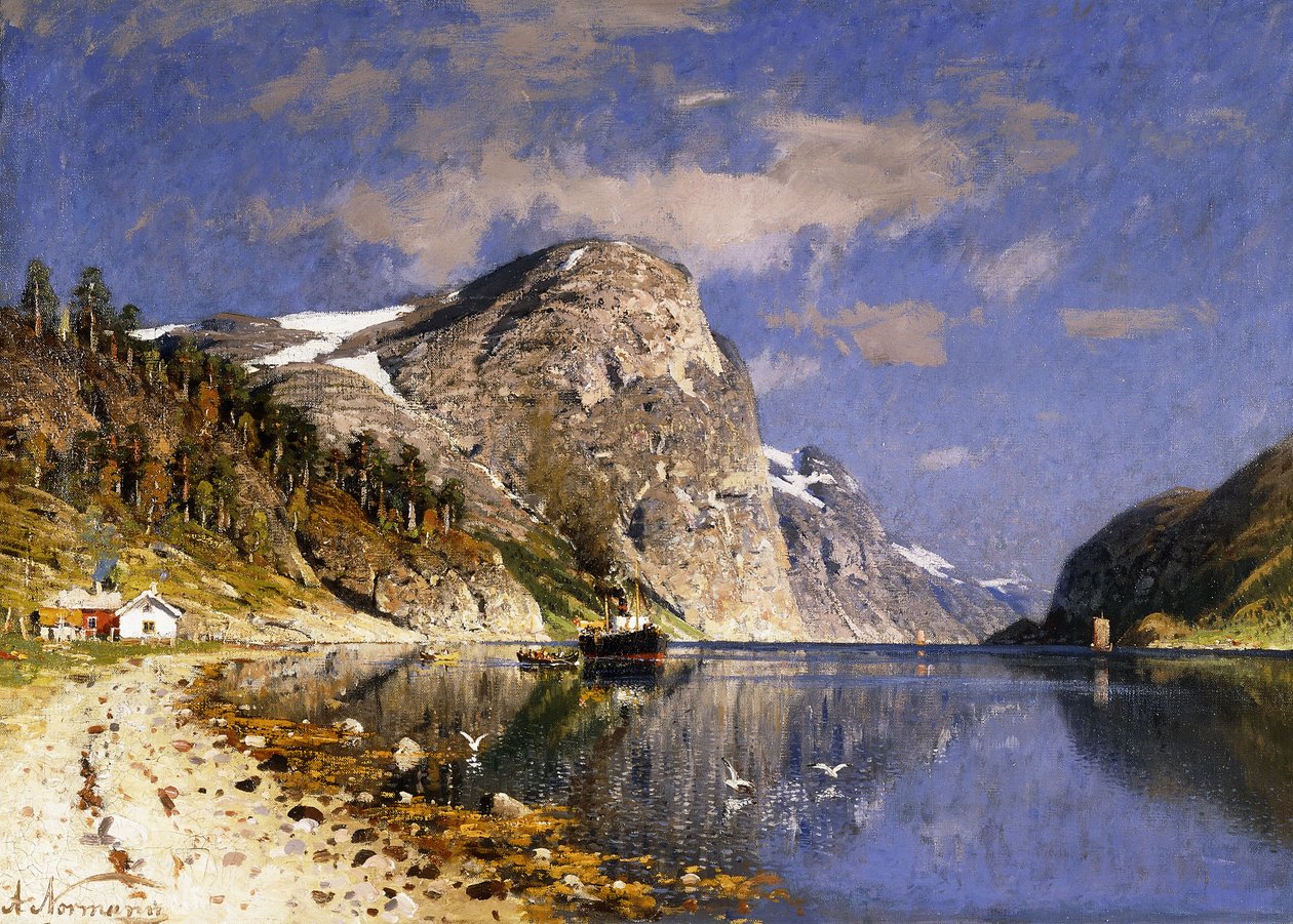 Um navio a vapor no Sognefjord, de Adelsteen Normann