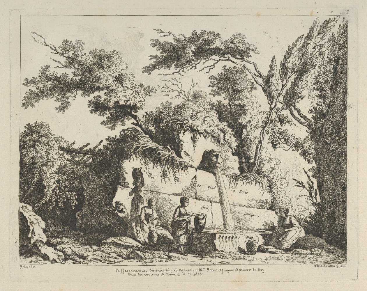 Folha de rosto de Diferentes vistas tiradas da natureza... nos arredores de Roma..., século XVIII. de Adélaide Allou