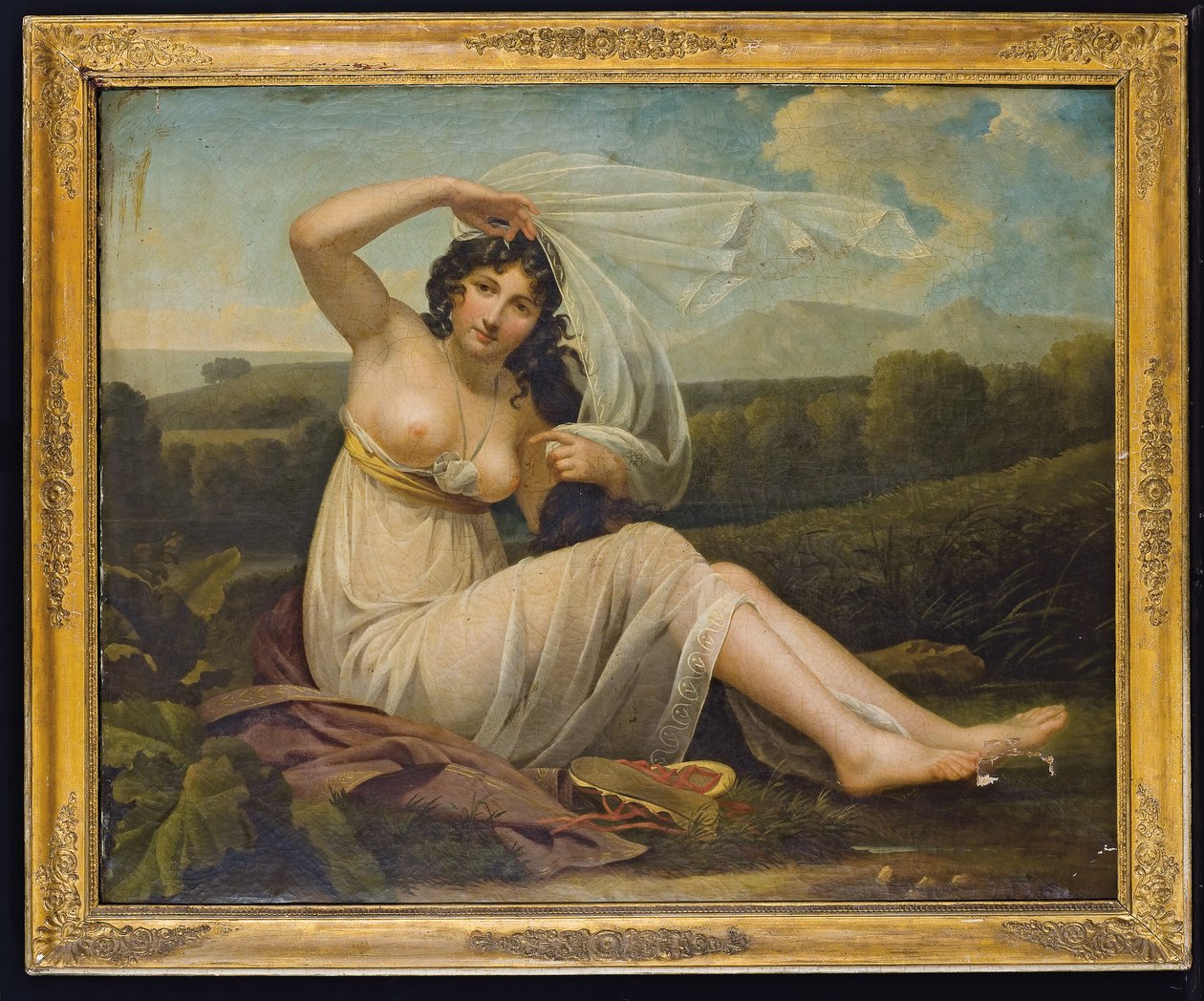 Jovem mulher sentada em uma paisagem (óleo sobre tela) de Adèle Varillat