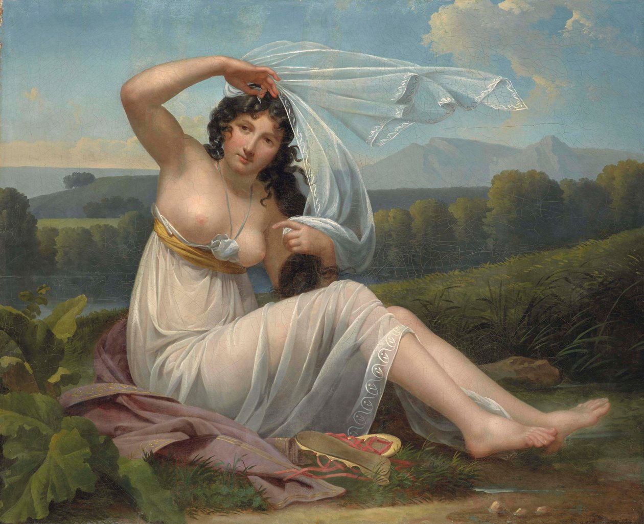 Mulher jovem sentada numa paisagem de Adèle Varillat