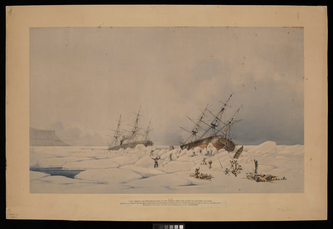 H.M.S. Phoenix e The Breadalbane no momento em que o último foi esmagado e afundado... de Admiral Edward Augustus (after) Inglefield