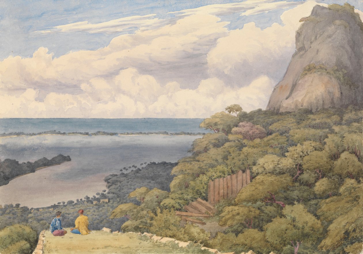 Bora bora [Ilhas da Sociedade], de um forte nativo em ruínas sobre a aldeia principal no lado leste da ilha, 5 de setembro de 1849 de Admiral Sir Edward Gennys Fanshawe