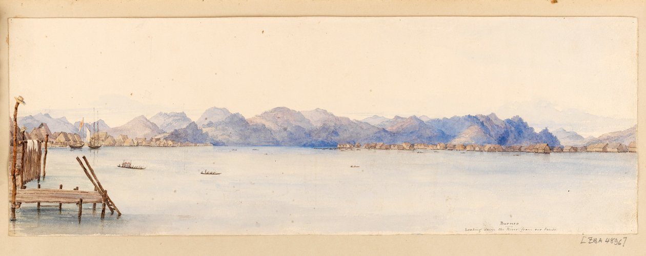 Bornéu - Olhando o rio da nossa casa a partir de West Indies, North American and Borneo scrapbook, c.1845 (Aguarela) de Admiral Sir Edward Gennys Fanshawe