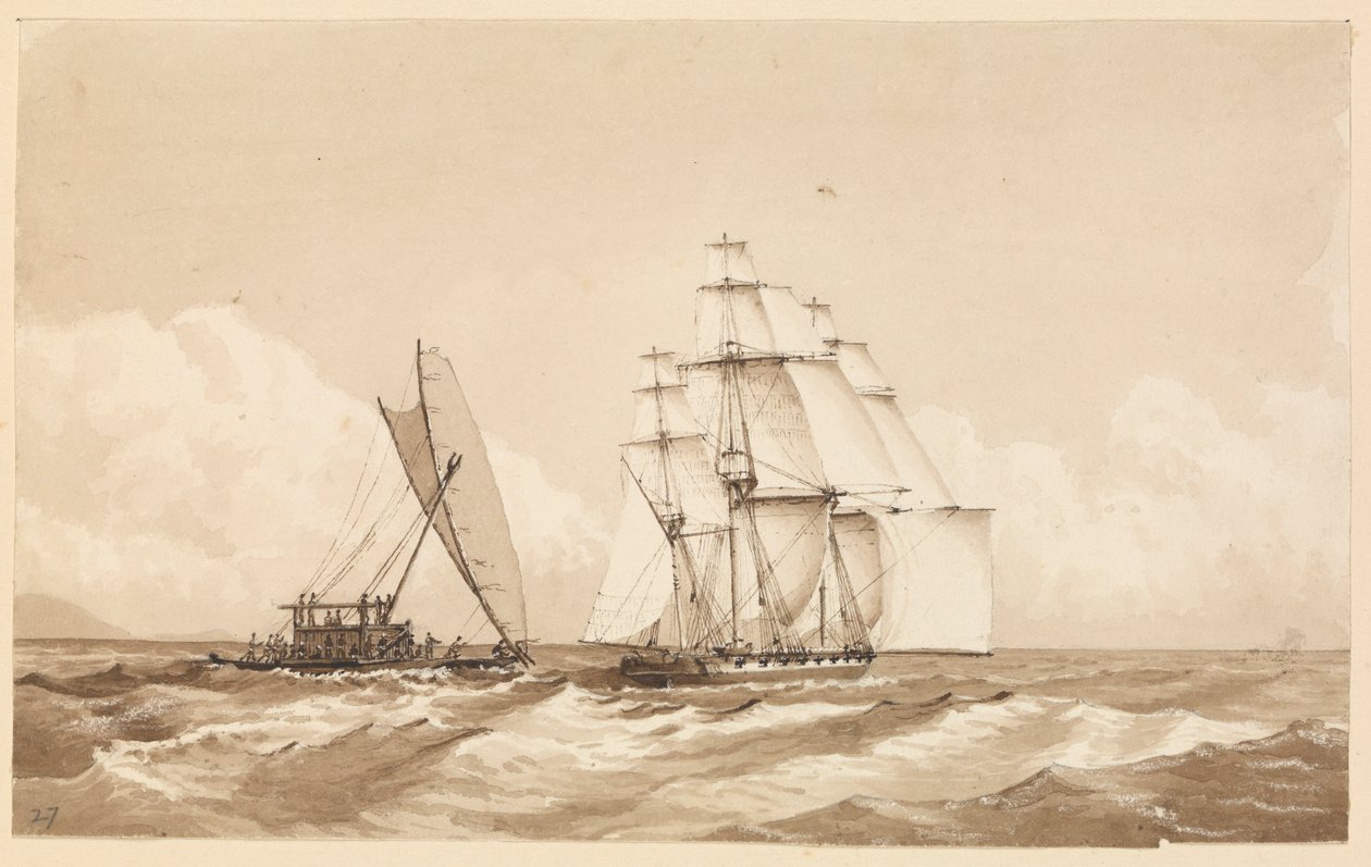 Canoa dupla ao largo de Moalu, Ilhas Feejee, 26 de setembro de 1849 [Fiji] de Admiral Sir Edward Gennys Fanshawe