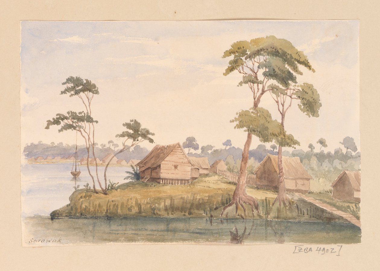 Sarawak do álbum de recortes das Índias Ocidentais, da América do Norte e de Bornéu de Admiral Sir Edward Gennys Fanshawe