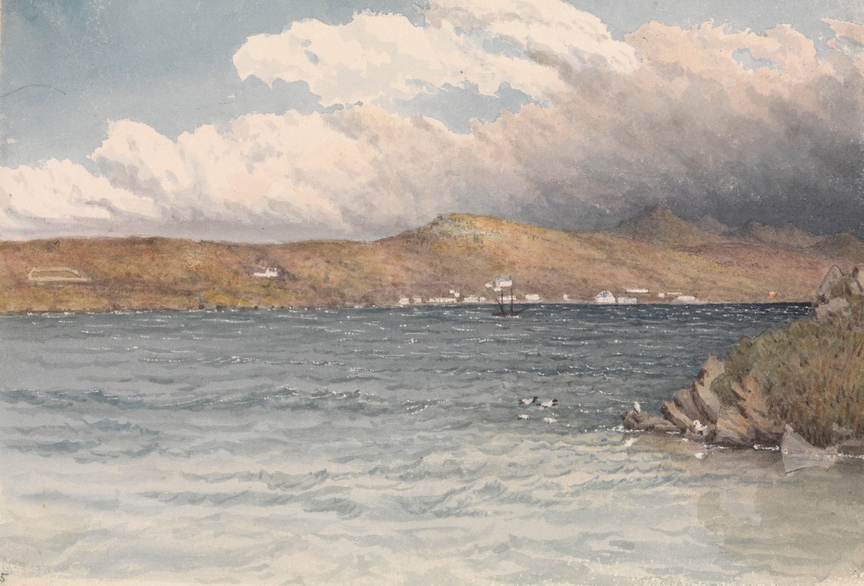 Povoação em Port Stanley, Ilhas Falkland, maio de 1849 (aguarela) de Admiral Sir Edward Gennys Fanshawe