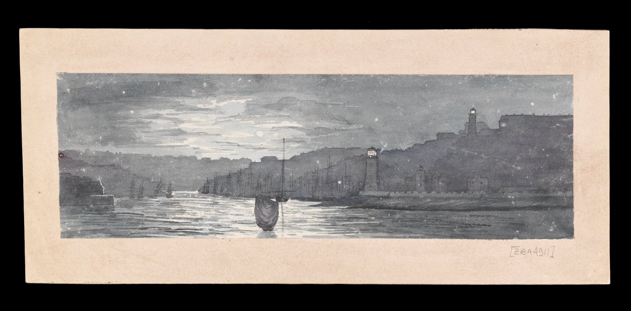 A foz do Tyne, com North e South Shields, ao luar, c.1840 (aguarela, riscado, papel) de Admiral Sir Edward Gennys Fanshawe