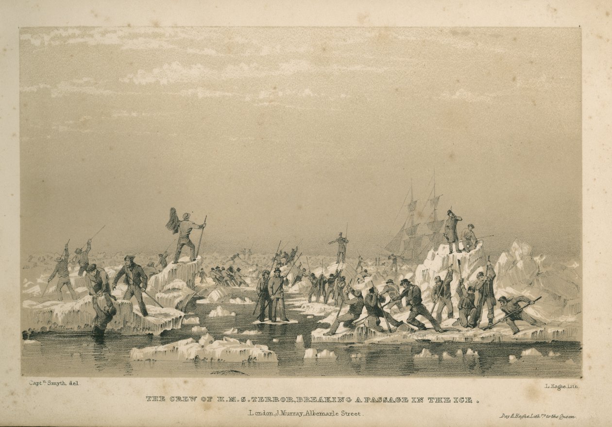 A tripulação do H.M.S. Terror, abrindo uma passagem no gelo de Admiral William Henry Smyth