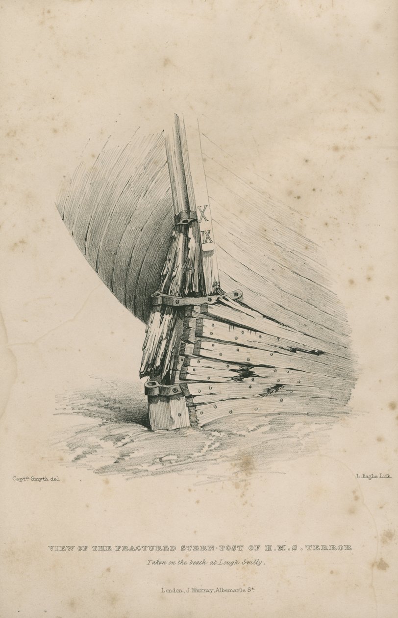 Vista da coluna de popa fracturada do H.M.S. Terror: tirada na praia de Lough Swilly de Admiral William Henry Smyth