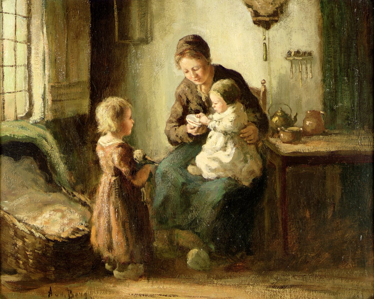 Brincando com o bebê, do século 19 de Adolf Julius Berg