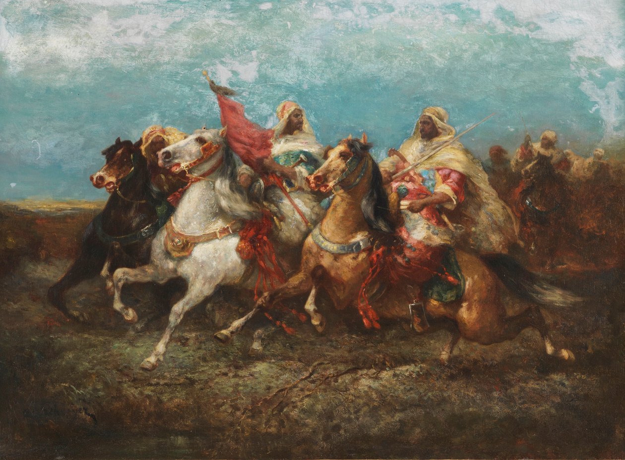 Três árabes de esquerda com comitiva de Adolf Schreyer