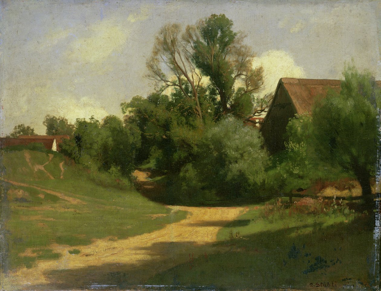 Paisagem perto de Oberaudorf (óleo no cartão) de Adolf Stabli