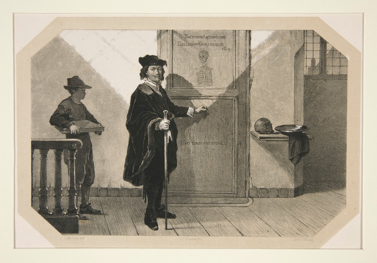 Rembrandt a caminho da Lição de Anatomia do Dr. Tulp de Adolf Carel Nunnink