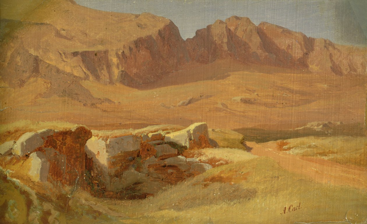 Nas montanhas de Sabine (óleo sobre papel montado no cartão) de Adolf Carl