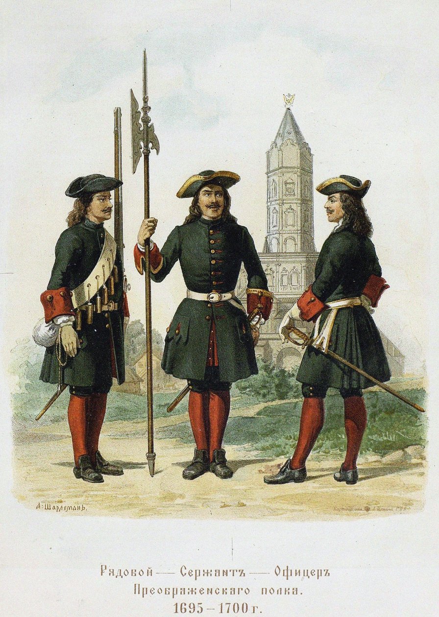 Uniformes do Regimento Preobrazhensky em 1695-1700, 1901-1904 de Adolf Charlemagne