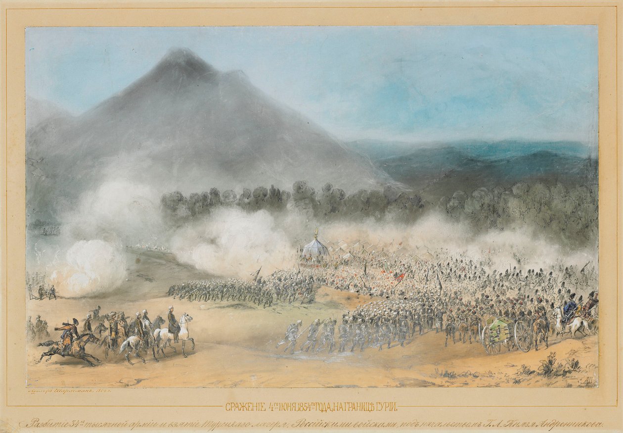 A Batalha no Rio Choloki, na fronteira de Guria em 4 de junho de 1854, 1854. de Adolf Charlemagne