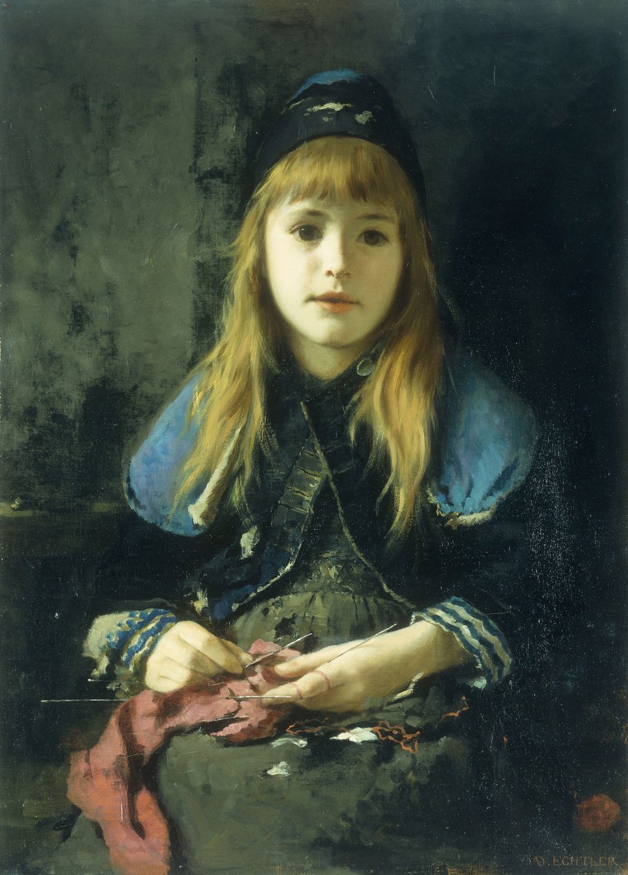 Uma jovem garota tricô de Adolf Echtler