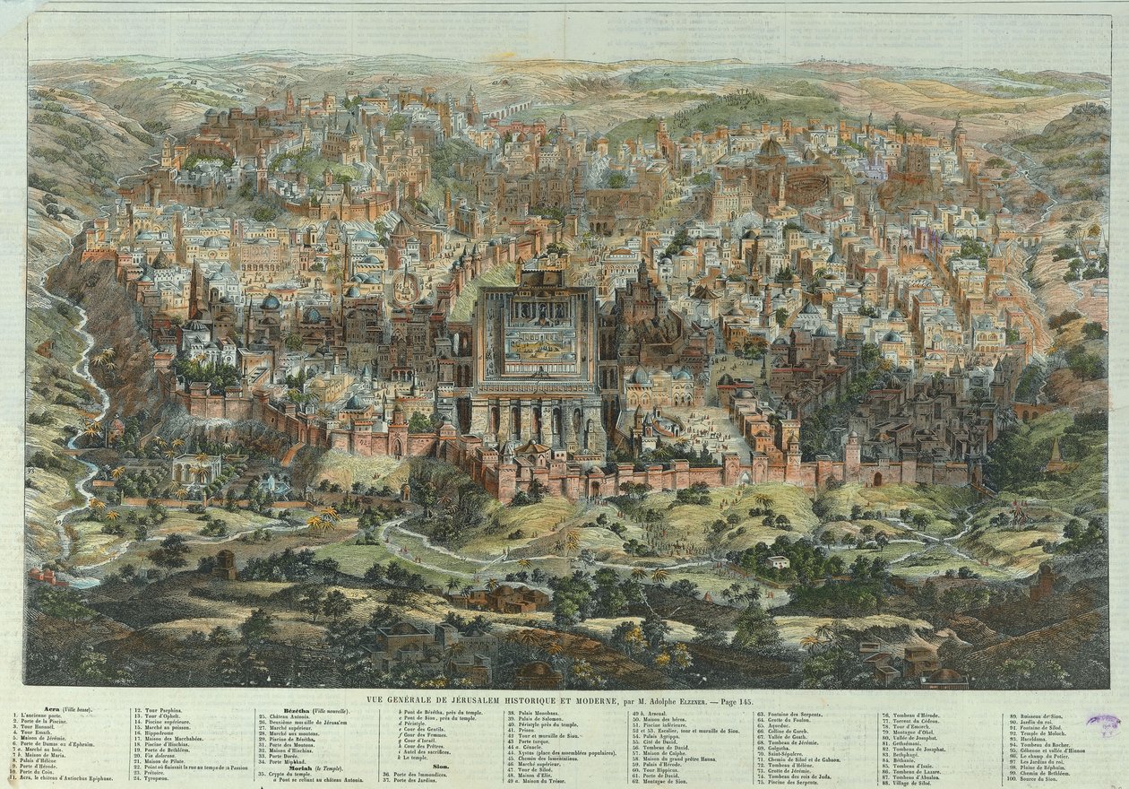 O mapa de Jerusalém Visão geral da histórica e moderna Jerusalém, ca 1862 de Adolf Eltzner