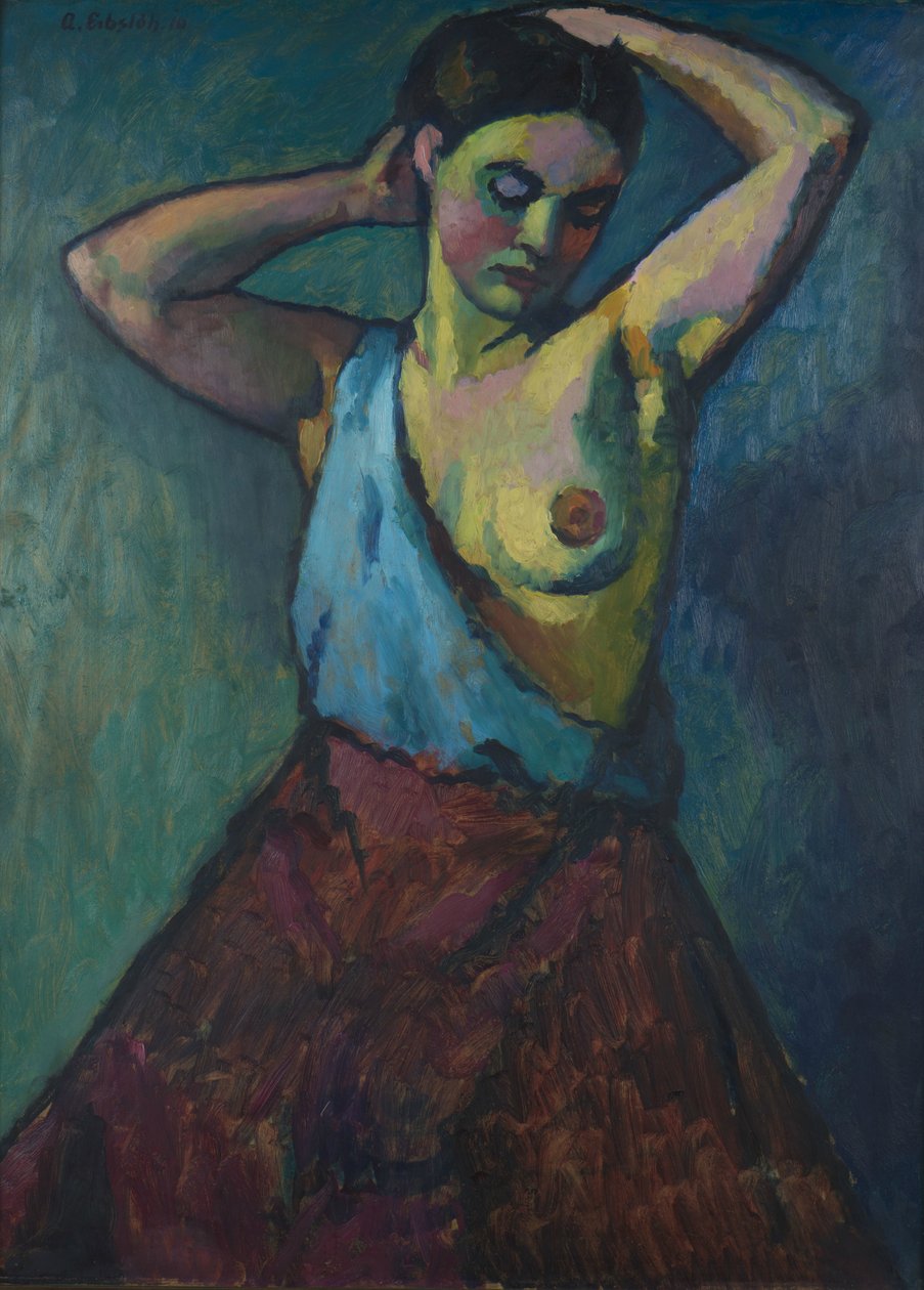 Garota vestindo saia vermelha, 1910. de Adolf Erbslöh