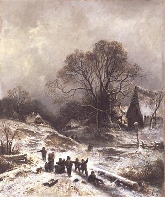Crianças a brincar na neve de Adolf Heinrich Lier